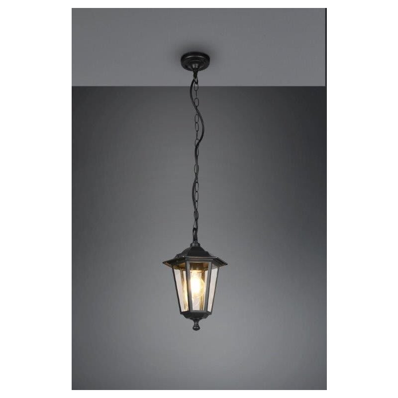 foto del prodotto pienza sospensione da esterno 6 lati fusione di alluminio nera e vetro trasparente h. 83cm ip44 1 luce attacco e27