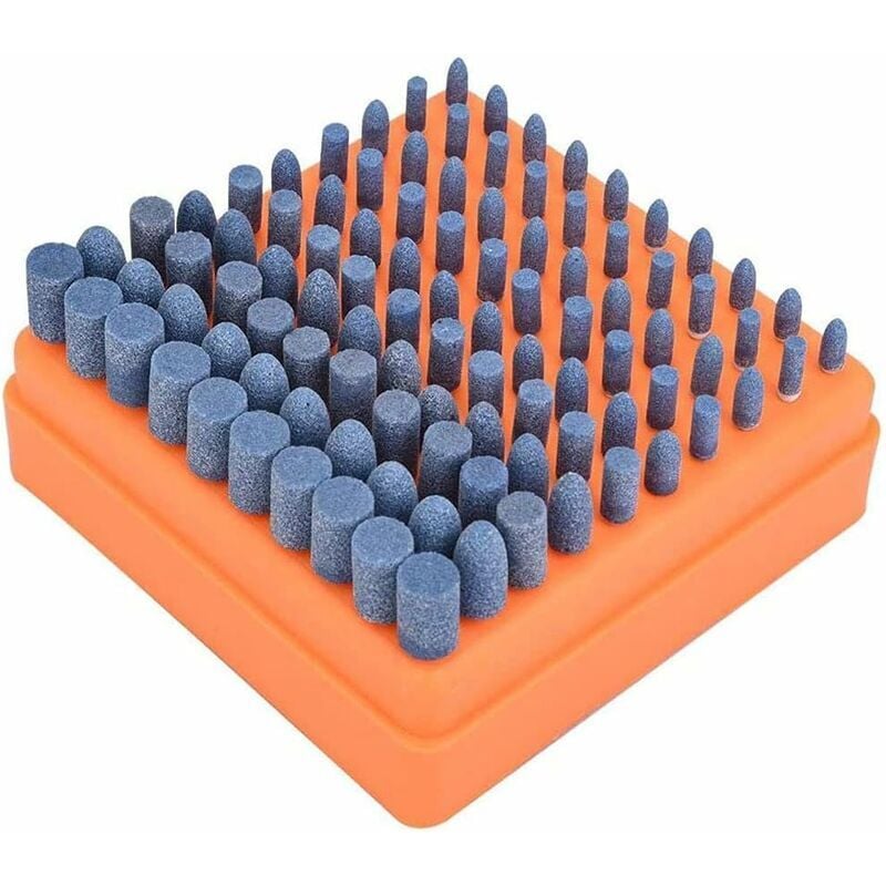 foto del prodotto pietra abrasiva montata su mola da 100 pezzi per utensili rotanti dremel gambo da 3 mm blu 