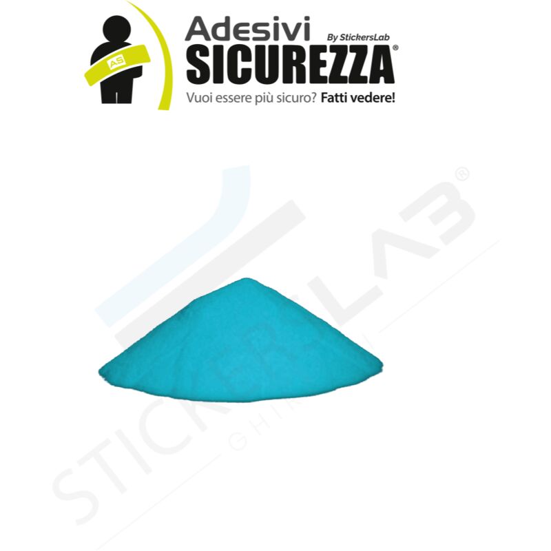foto del prodotto pigmento additivo polvere luminescente fosforescente si illumina al buio a base bianca colore blu sky, peso 20 grammi