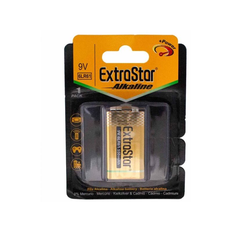 foto del prodotto pila batteria 6lr61 9v 550mah mn1604 super alcalina extrastar confezione da 1 pezzo