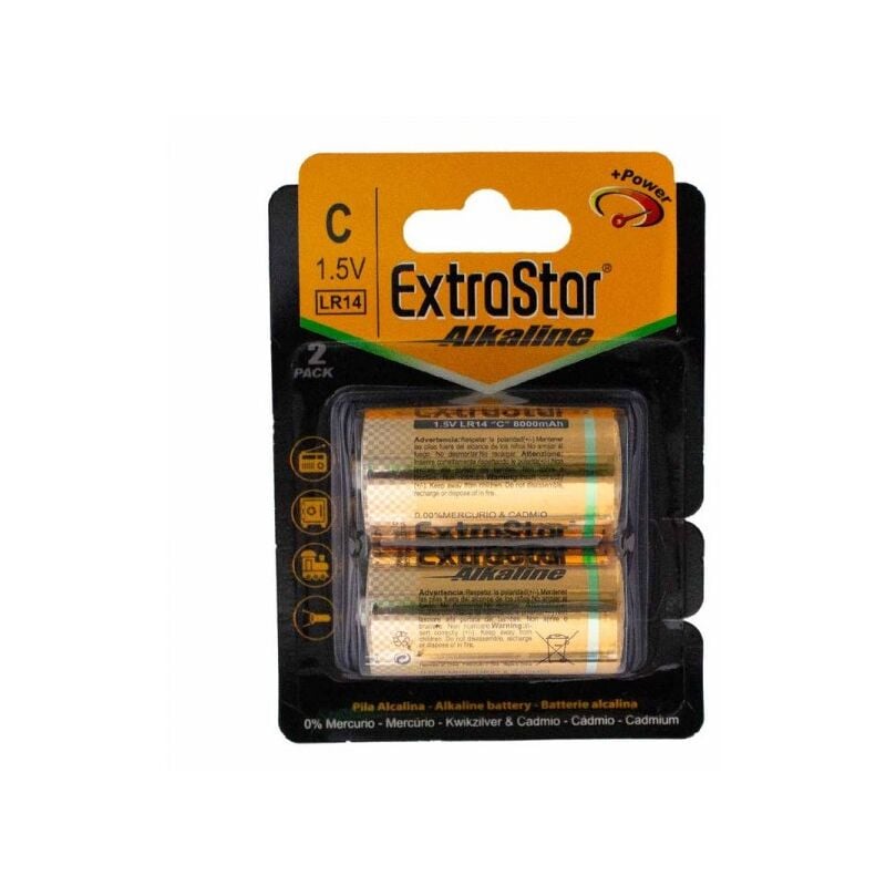 foto del prodotto pila batteria lr14 torcia c mn1400 1,5v 8000mah alcalina extrastar confezione da 2 pezzi