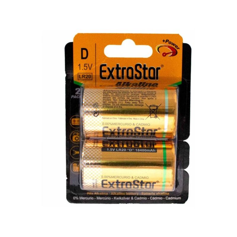 foto del prodotto pila batteria lr20 torcia d mn1300 1,5v 18400mah alcalina extrastar confezione da 2 pezzi