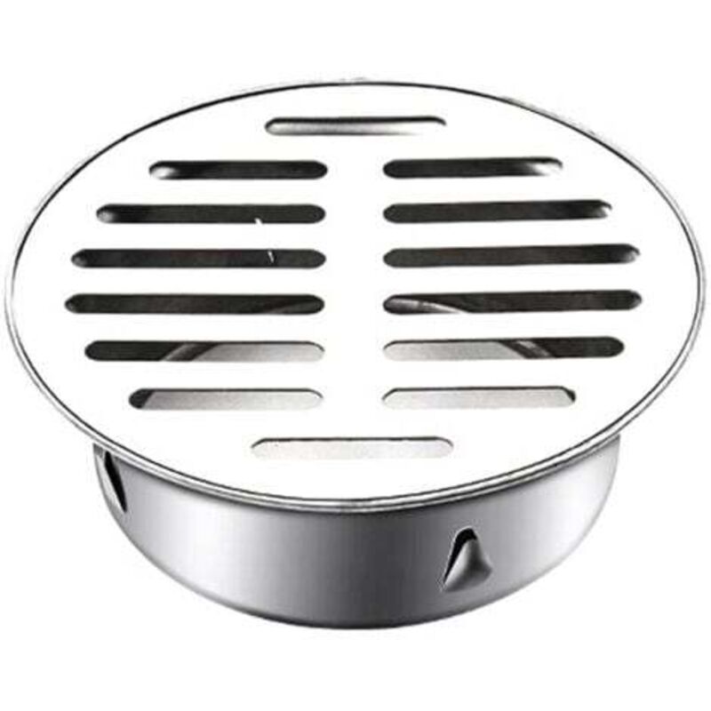 foto del prodotto piletta anti intasamento rotonda in acciaio inox per balcone, scarico a pavimento bocca piatta 110 mm lablanc
