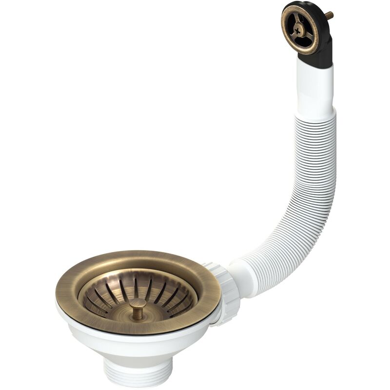 foto del prodotto piletta bronzo 114 per lavello foro 90 con troppo pieno tondo l.b. plast d670 70 pir bronzo