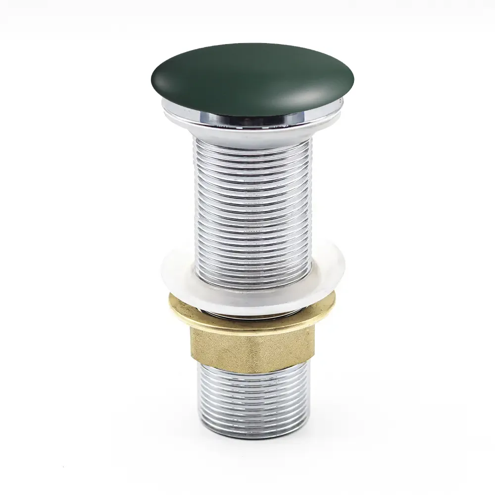 foto del prodotto piletta click clack universale in ottone con tappo verde opaco noana