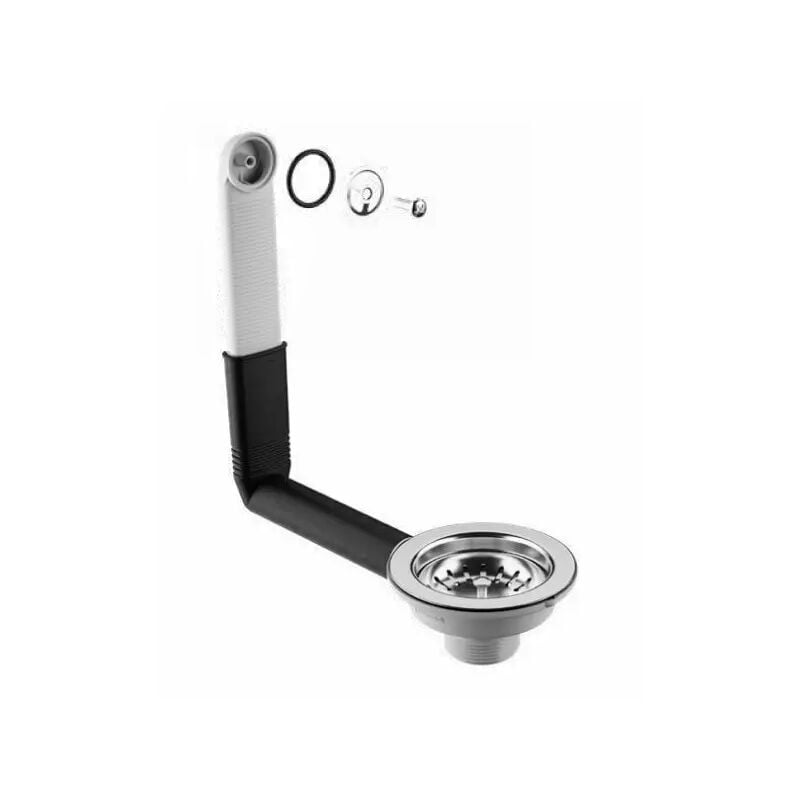 foto del prodotto piletta di scarico con troppo pieno tondo,con stelo maniglia e vite in plastica per lavello in acciaio inox modello hook eco 1 1 2 bonomini