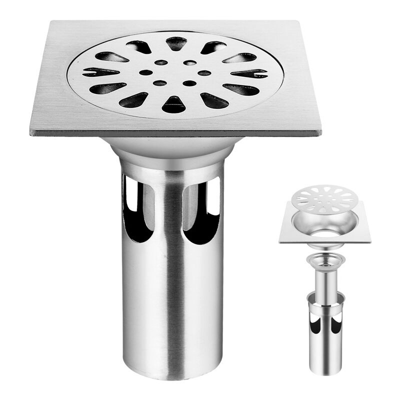 foto del prodotto piletta di scarico in acciaio inox per bagno, wc, cucina, lavanderia, giardino 98 mm x 98 mm sollbry