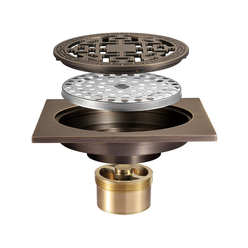 foto del prodotto piletta di scarico per pavimento del bagno in bronzo antico per flusso elevato e igiene ottimale antiodore, anti insetto e anti riflusso adatta