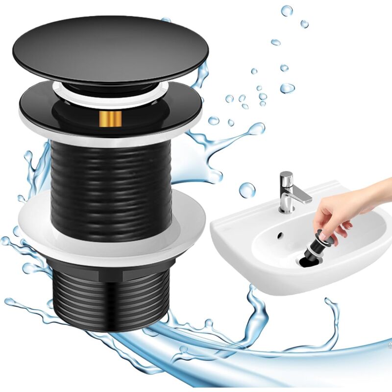 foto del prodotto piletta lavabo nera senza troppo pieno, piletta lavabo senza troppo pieno, piletta lavabo, piletta lavabo pop up, piletta lavabo universale, piletta