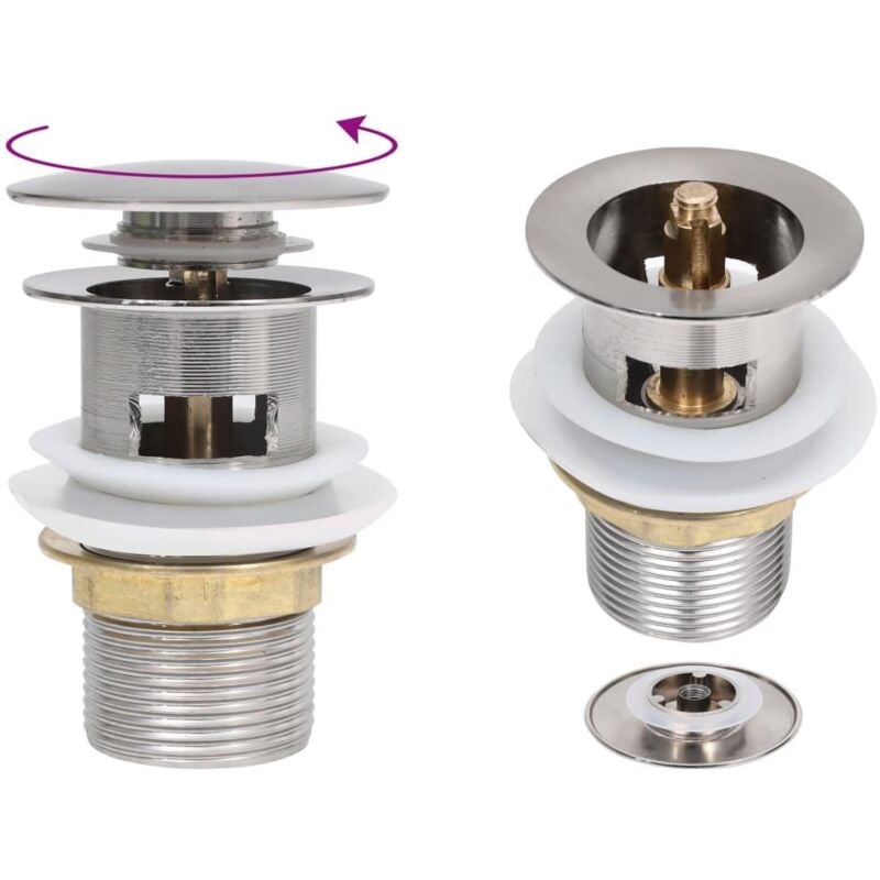 foto del prodotto piletta push con troppo pieno argento 6,4x6,4x9,1 cm 020003482