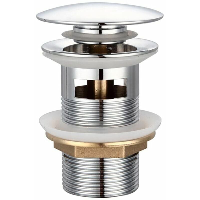 foto del prodotto piletta universale con troppopieno per lavabi e mobili lavabo piletta a scomparsa piletta click clack piletta in rame cromato, tappo per lavabo,