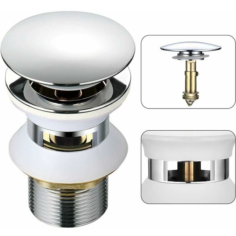 foto del prodotto piletta universale per lavandino del bagno con troppopieno, pop up, apertura automatica, clic clack per bagno, 1 1 4 in ottone cromato