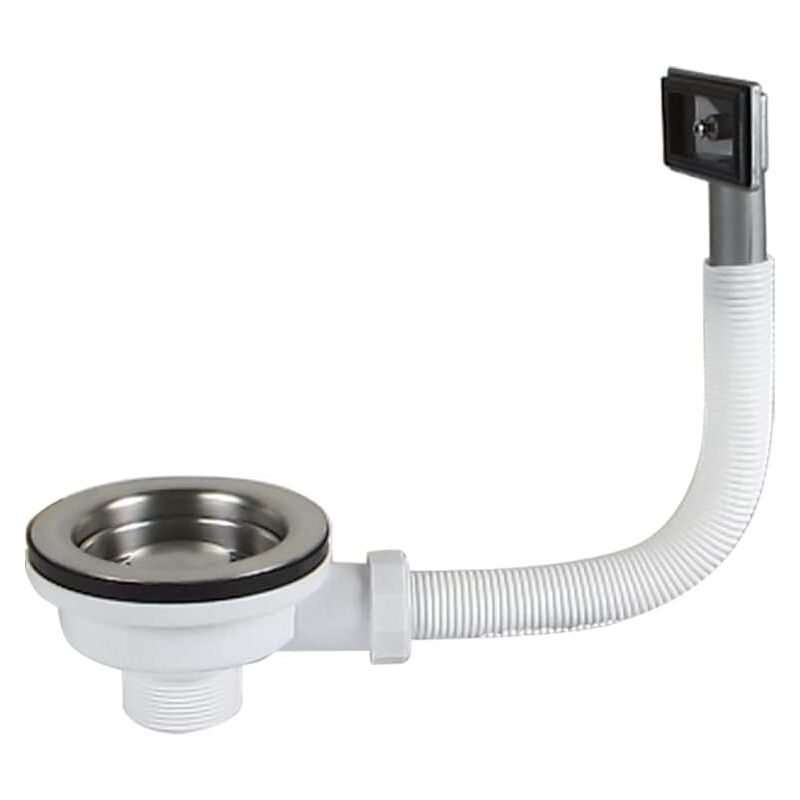 foto del prodotto piletta universale per lavelli in acciaio con troppopieno rettangolare e rotondo, a cestello foro lavello 90 mm, scarico 1 1 2 , piletta standard in