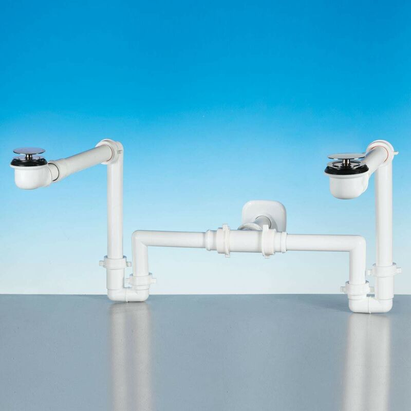 foto del prodotto pilette di scarico salvaspazio per doppio lavabo lira a.3200 bianco