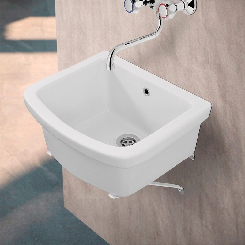 foto del prodotto pilozzo lavanderia sospeso 46x40 cm in ceramica bianco per interno ed esterno
