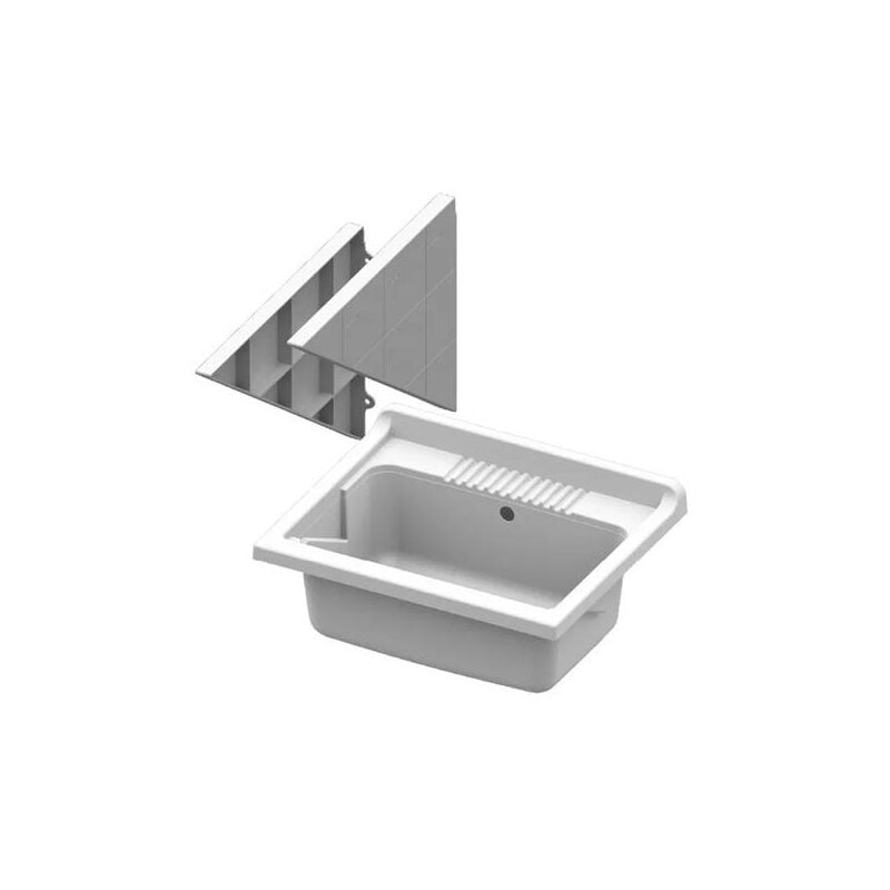 foto del prodotto pilozzo lavatoio a parete in resina mongardi basis 46x50,5x26 cm con staffe di supporto bianco 7846c98