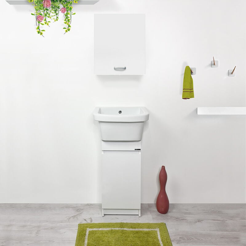 foto del prodotto pilozzo lavatoio in ceramica 46x36 mini con mobile piccole dimensioni con sifone