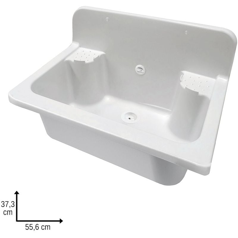 foto del prodotto pilozzo maxi a muro 56 cm in resina bianca con portasapone e kit di scarico