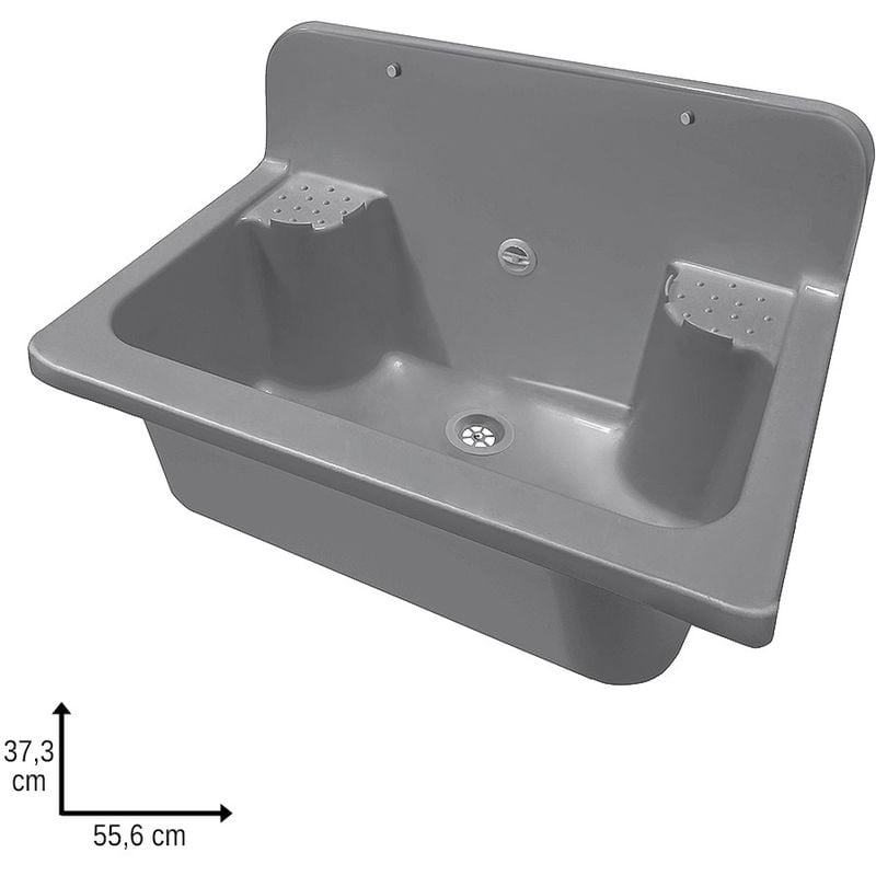 foto del prodotto pilozzo maxi a muro 56 cm in resina grigia con portasapone e kit di scarico