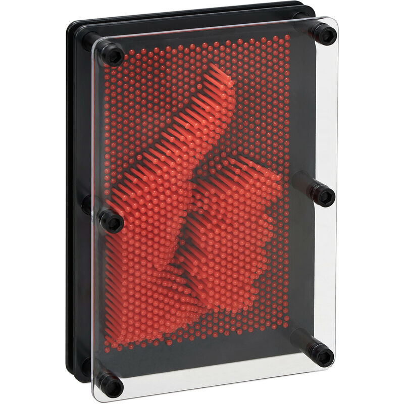 foto del prodotto pin art 3d, board pins per sculture, pinpressions, gioco con i chiodini modellanti, h x l 13x18 cm, rosso relaxdays