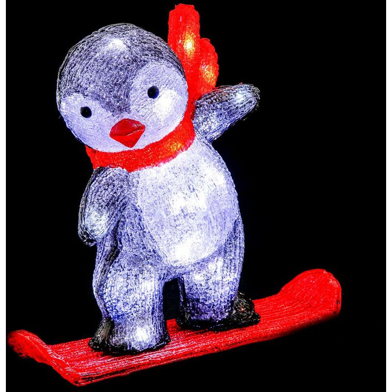 foto del prodotto pinguino illuminato da esterno h30cm 40 led trasformatore feeric lights christmas