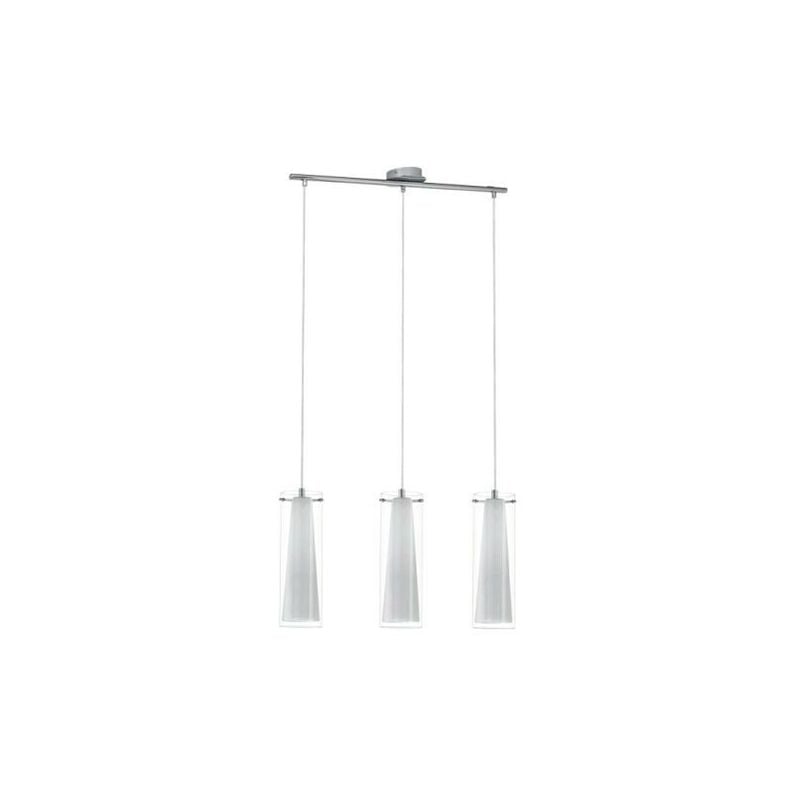foto del prodotto pinto lampada a sospensione in metallo cromato 3 luci con diffusori in vetro bianco e27 3x40w 89833 eglo