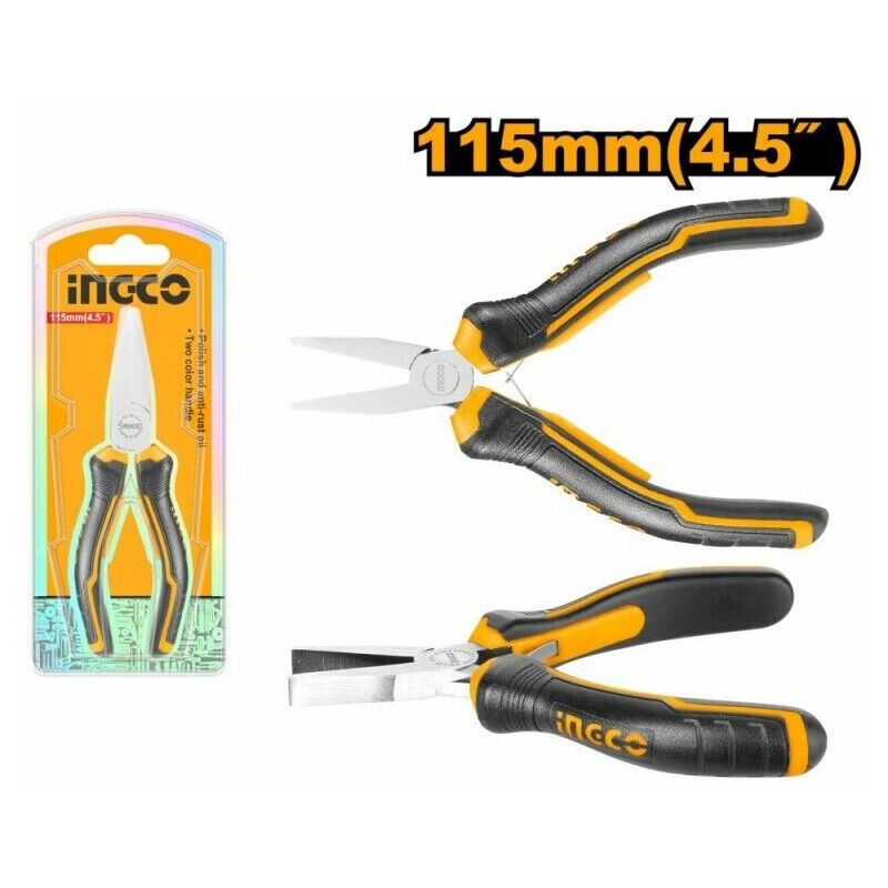 foto del prodotto pinza a becchi piatti cr v ingco manico ergonomico antiscivolo da 115 mm. 4,5