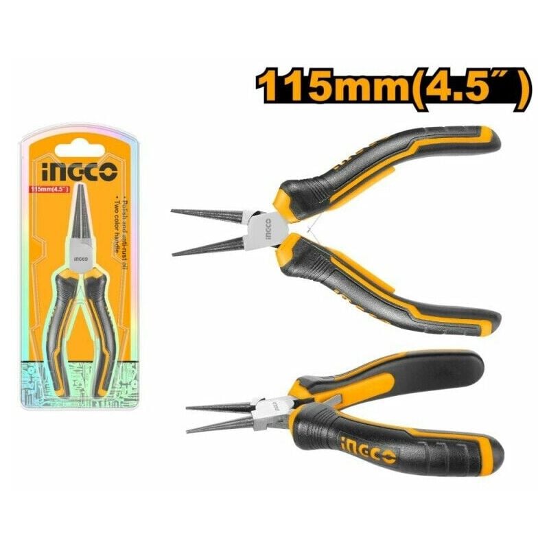 foto del prodotto pinza a becco a punta tonda cr v ingco manico ergonomico antiscivolo 115mm 4,5