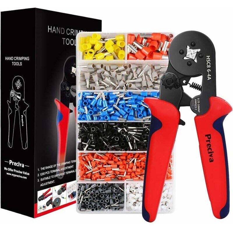 foto del prodotto pinza a crimpare con 1200 terminali a crimpare isolati da 0,25 mm a 10 mm . pinze per elettricisti, utensili, terminali elettrici pinza a crimpare