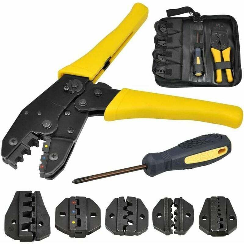 foto del prodotto pinza a crimpare terminale 5 in 1 per connettori isolati e non isolati con 1 cacciavite e borsa per attrezzi per crimpare cavi kzq