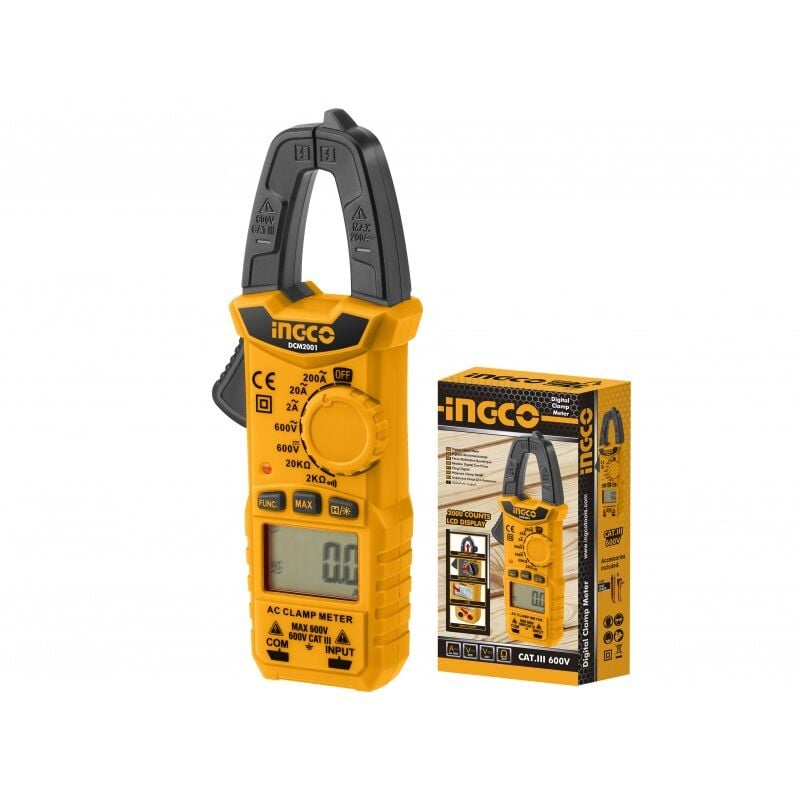foto del prodotto pinza amperometrica digitale tascabile multimetro tester puntali ac 200a ingco