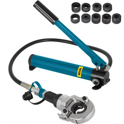 foto del prodotto pinza crimpatrice idraulica v12 28 mm a th 16 32 mm, tubi compositi pex pe x crimpare, pinza per pressa idraulica 6t, con impugnatura gommata, per pressare rame o acciaio a profilo a v th