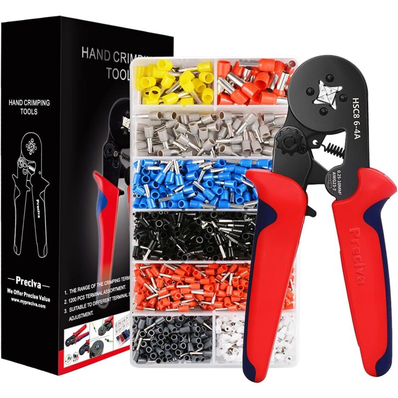 foto del prodotto pinza crimpatrice morsettiere isolate 1200 pezzi , capicorda 0,25 10,00 mm , pinza crimpatrice