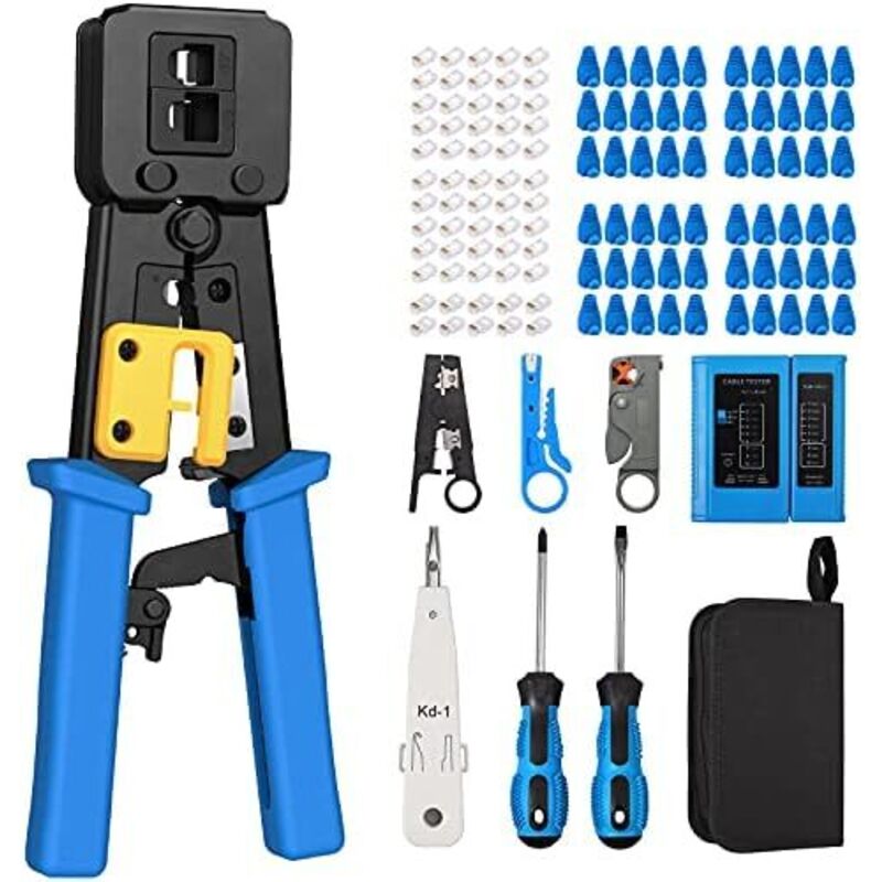foto del prodotto pinza crimpatrice rj45 per cavi di rete e telefonici rj11 rj12 cat5 cat6 cat5e, strumenti professionali di riparazione di rete per cavi lan, pinze
