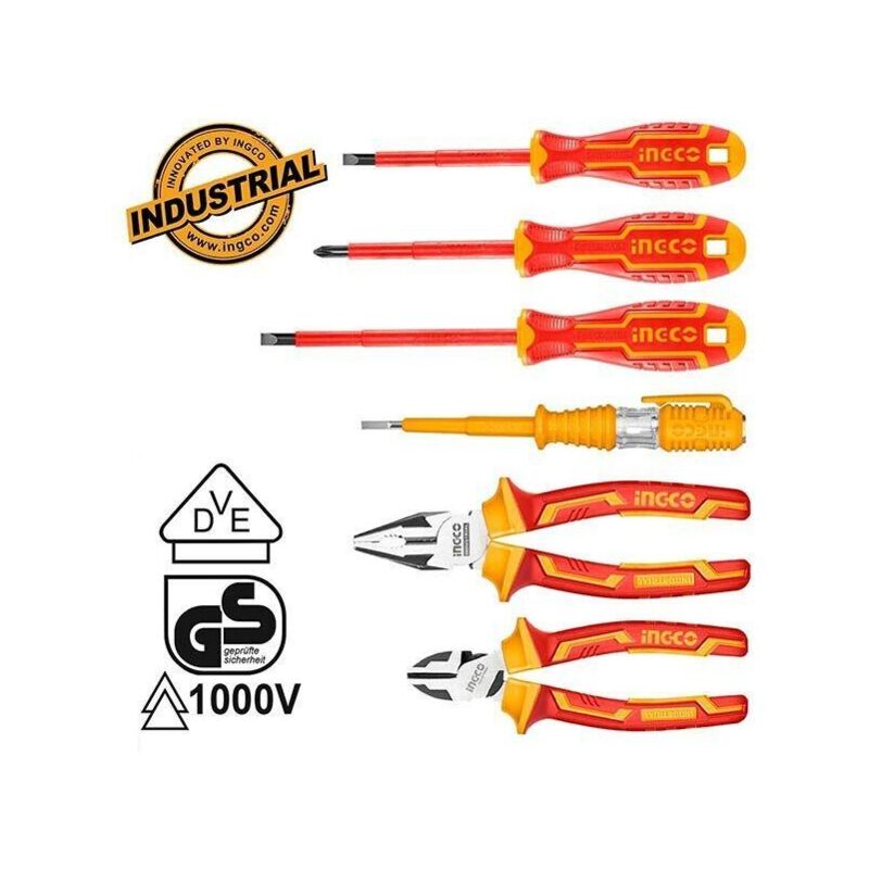 foto del prodotto pinza e giraviti isolati 1000v ingco kit 6pz elettricisti professionali manicate