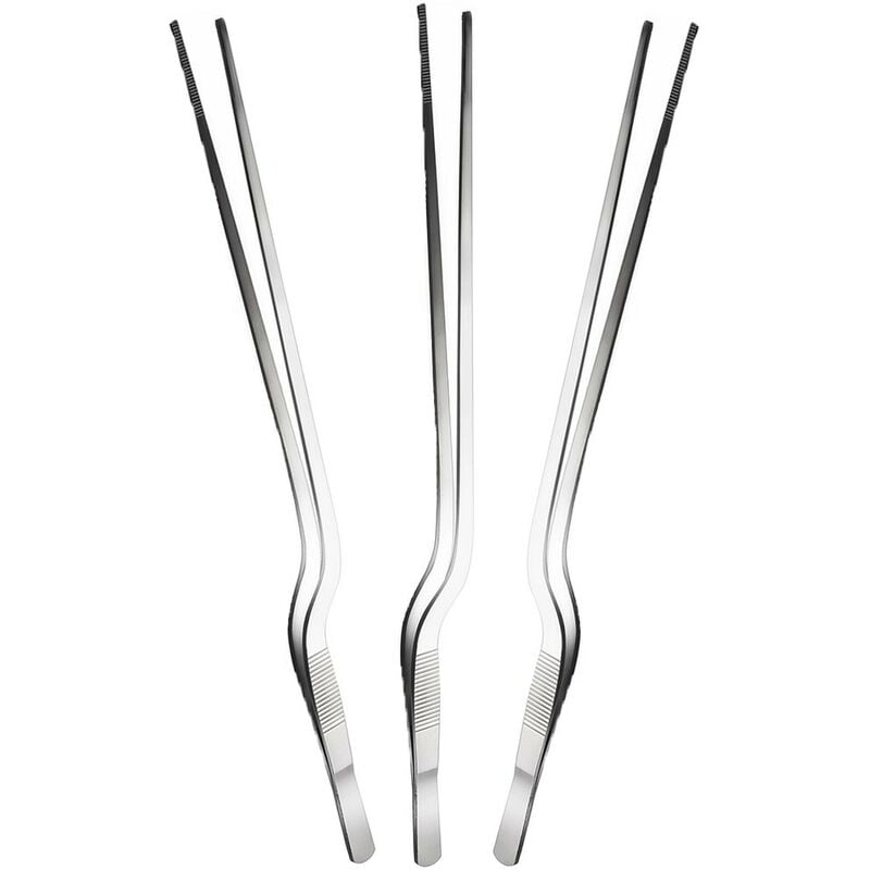 foto del prodotto pinza gastronomica curva cucina chef cuoco professionale fritture barbecue in acciaio utensile ristoranti bar set 3 cucina