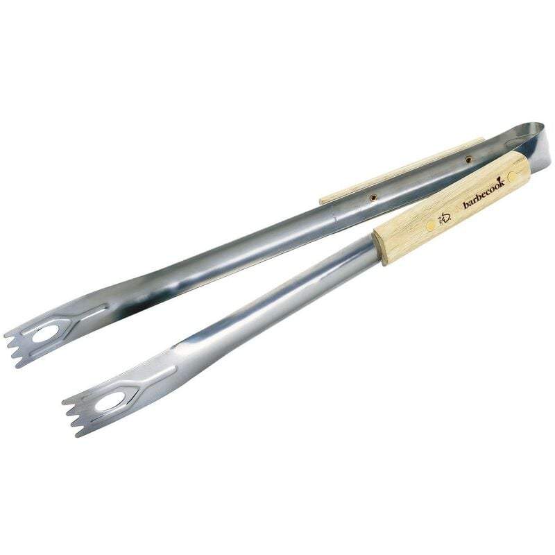 foto del prodotto pinza per barbecue in acciaio e manico in legno