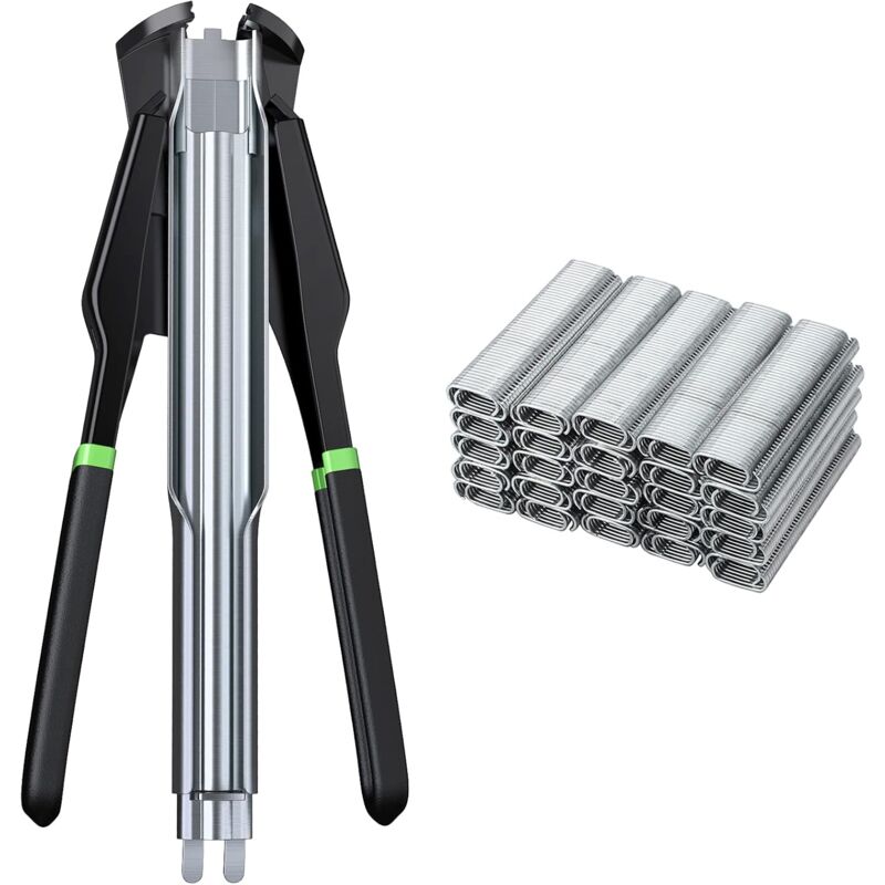foto del prodotto pinza per graffatrice automatica per recinti pinza per recinti in metallo con 2500 pezzi di clip per recinti nero