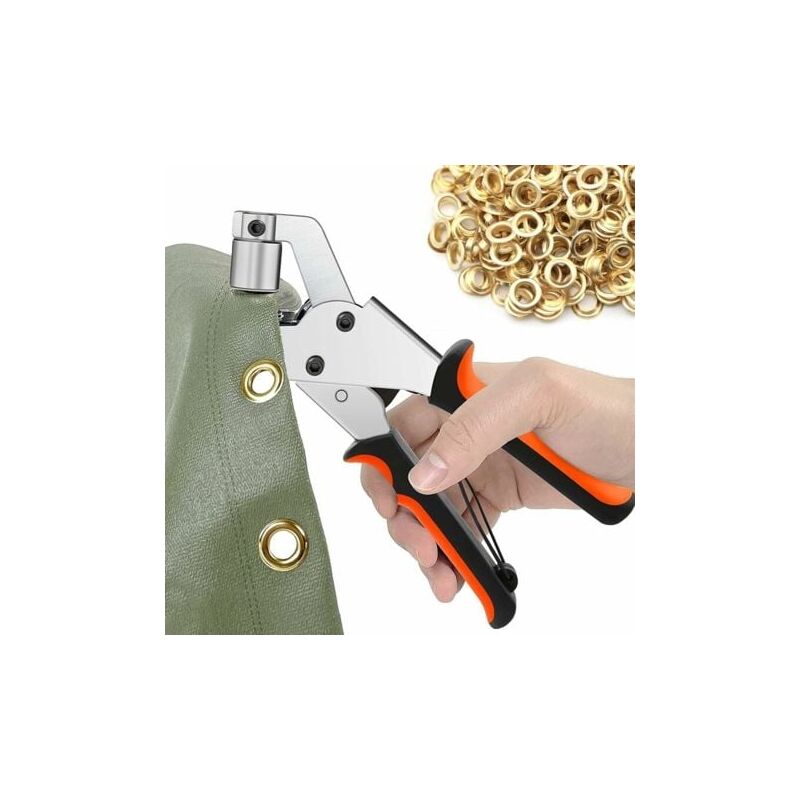 foto del prodotto pinza per occhielli per teloni, confezione da 300 occhielli 10 mm , pinza portatile per occhielli per tessuti, teloni, pelle lablanc