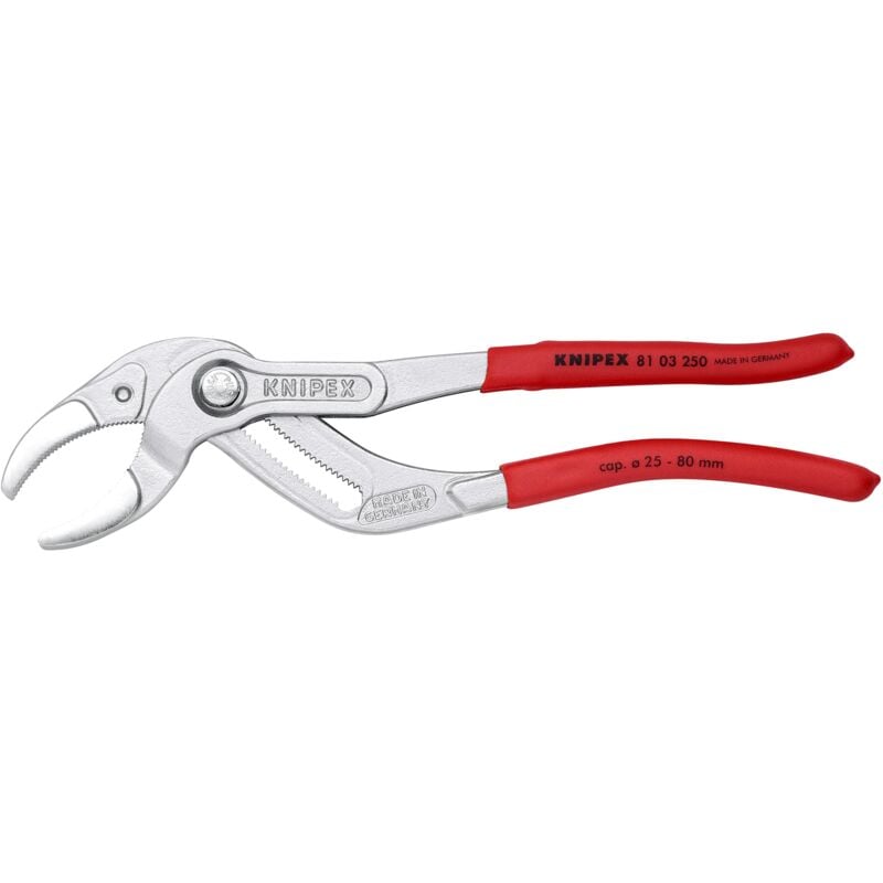 foto del prodotto pinza per sifone e connettore cromata, rivestiti in resina sintetica antiscivolo 250 mm confezione self service blister 81 03 250 sb knipex