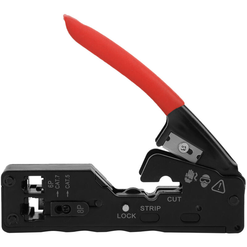 foto del prodotto pinza spelafili per cavi di rete, pinza crimpatrice con testa in cristallo per cat 5 cat 6 cat 7 rosso