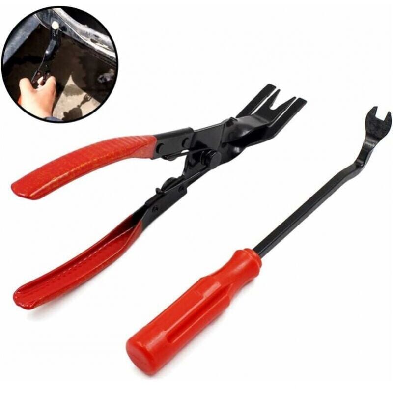 foto del prodotto pinza universale per rimuovere le clip delle portiere delle auto e riparare i pannelli di rivestimento del cruscotto.