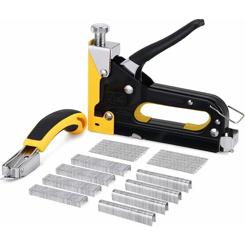 foto del prodotto pinzatrice per impieghi gravosi 3 in 1 con 3000 punti e leva punti, pistola per punti manuale in acciaio per tappezzeria, materiali di fissaggio,