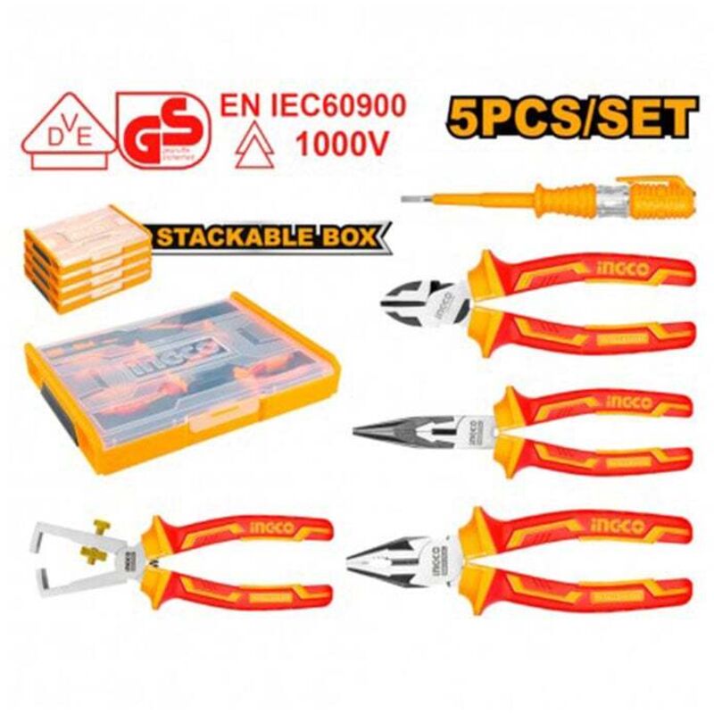 foto del prodotto pinze per elettricista 1000v 5 pz ingco hktv01p051