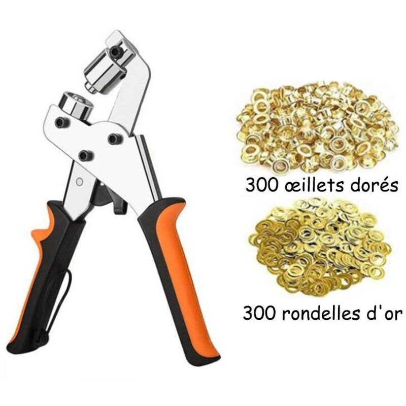 foto del prodotto pinze per fori, pinze per occhielli, kit professionale per occhielli, 300 pezzi diametro interno 10 mm pinze per montaggio occhielli in metallo