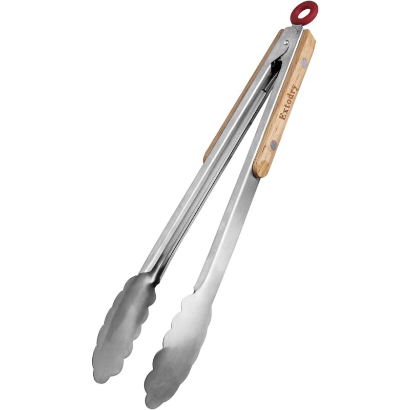 foto del prodotto pinze per grigliate crediri heavy duty 33 cm pinze da cucina, facili da pulire e tenere, manici in legno resistenti al calore, pinze per alimenti