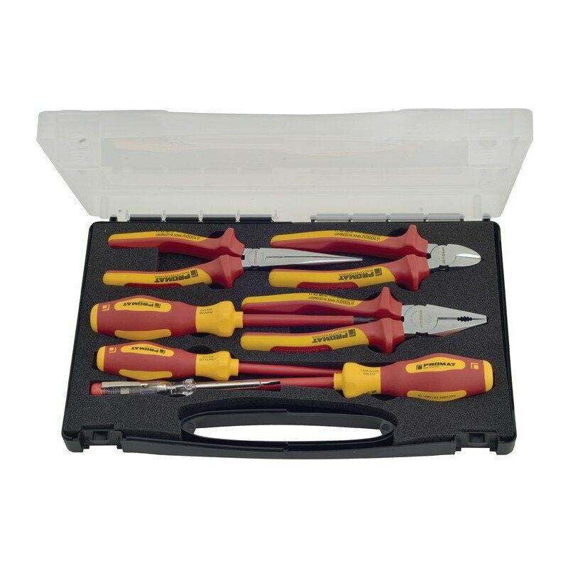 foto del prodotto pinze set di attrezzi, 7 pezzi, valigetta multicomponente, valigetta in plastica vde promat
