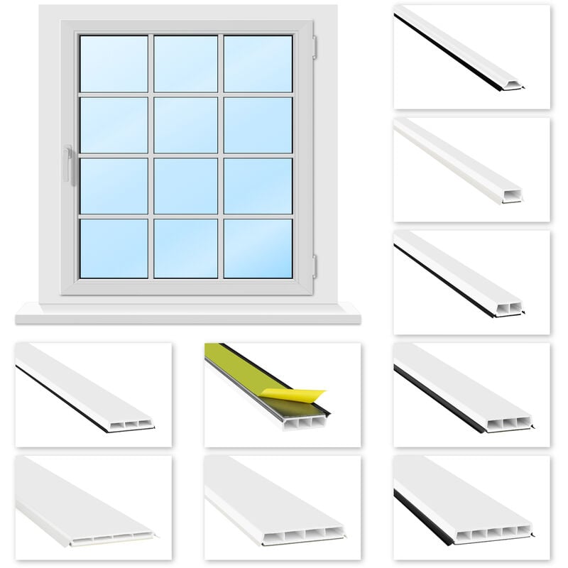 foto del prodotto pioli di vetro pvc bianco 1-2m - labbro morbido grigio e nero, autoadesivo - hj g77 - 77x8 mm 45 di smusso, 2 metri labbro nero