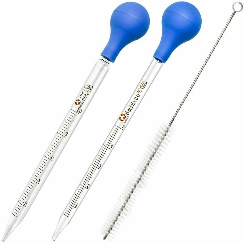 foto del prodotto pipette in vetro da 2 pezzi, pipette in vetro con contagocce graduato con spazzolino per la pulizia, per farmacia, profumo, laboratorio, ospedale,