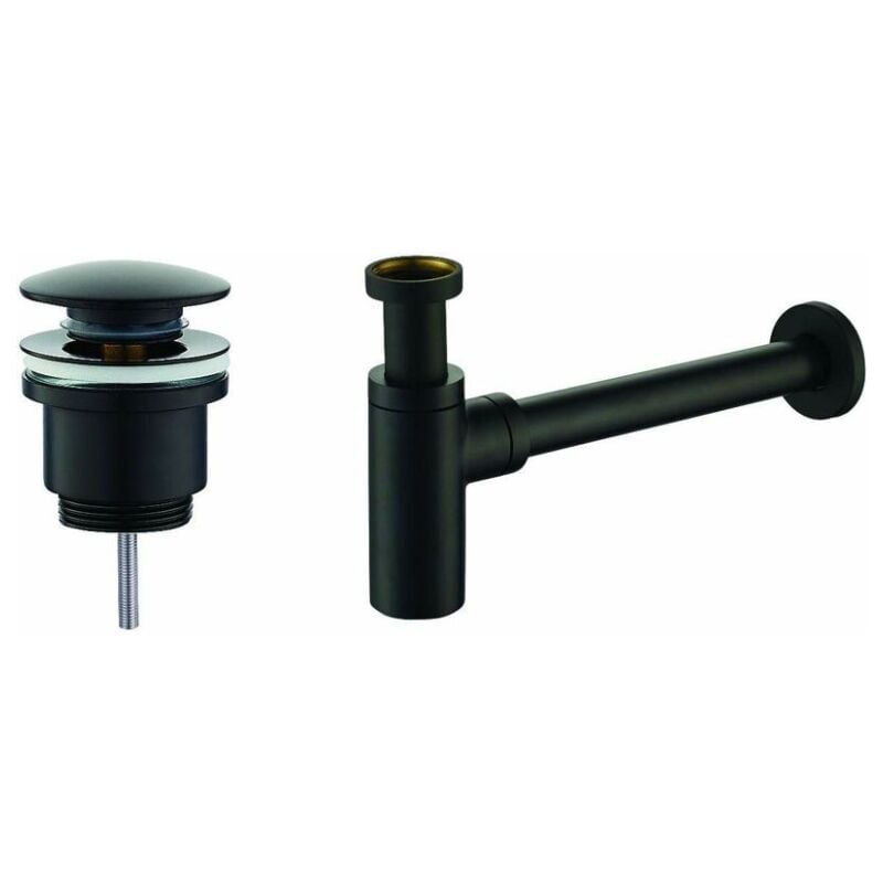 foto del prodotto piralla kitsca1 set scarico e sifone nero opaco modello tondo nero opaco